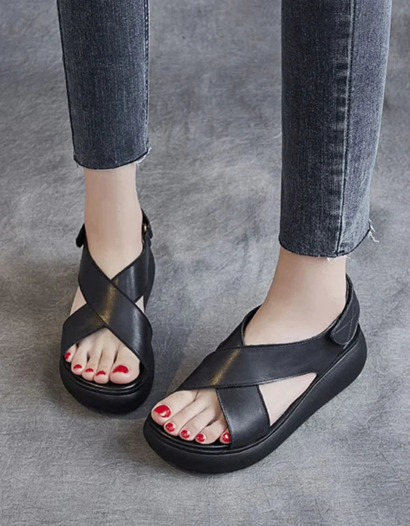 Summer Open-Toe Cross Strap Wedge Sandals