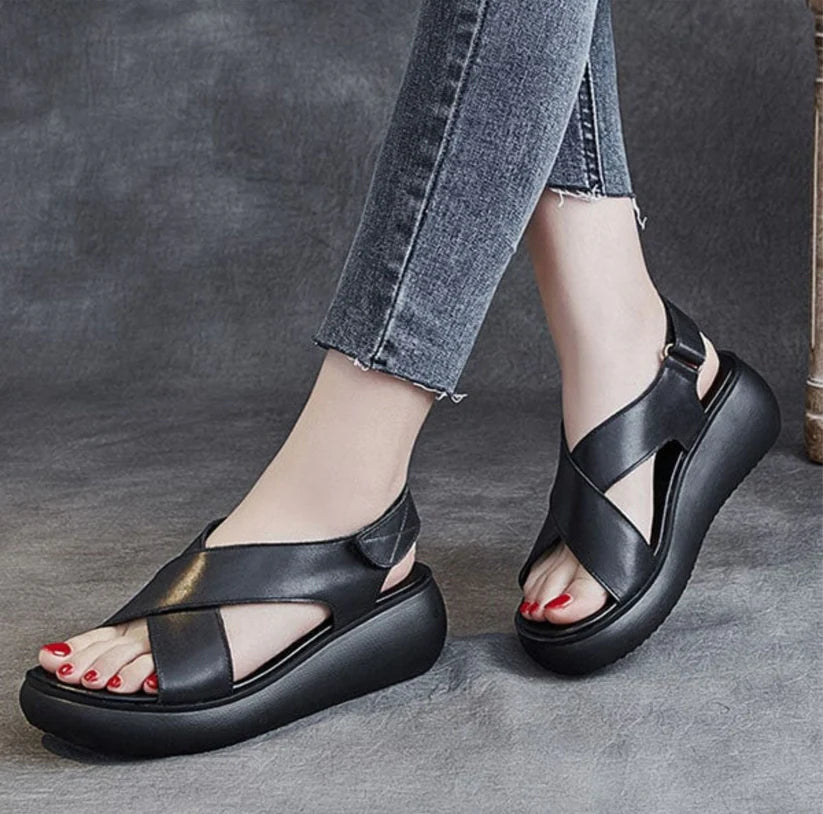 Summer Open-Toe Cross Strap Wedge Sandals