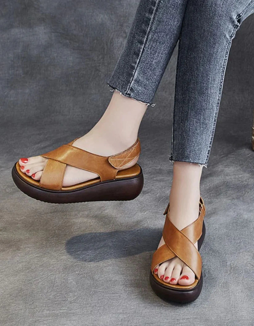 Summer Open-Toe Cross Strap Wedge Sandals